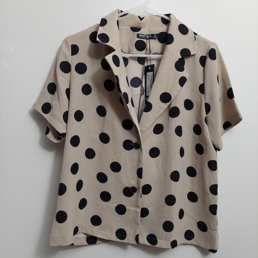 One More Button Hurt Polka Dot Blouse